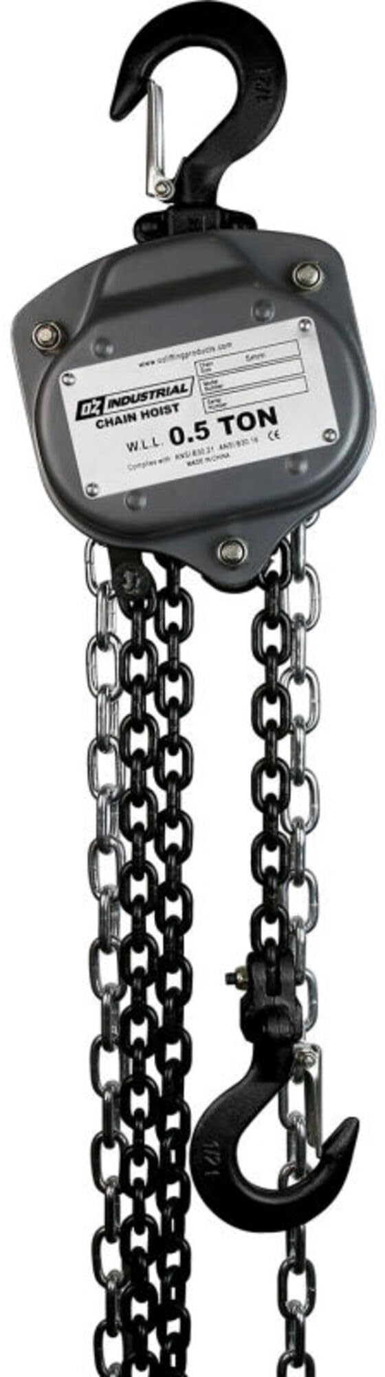 OZ Lifting Heavy Duty Economy Manual Chain Hoist by OZ Lifting Products – Grey, Model OZIND005-10CH