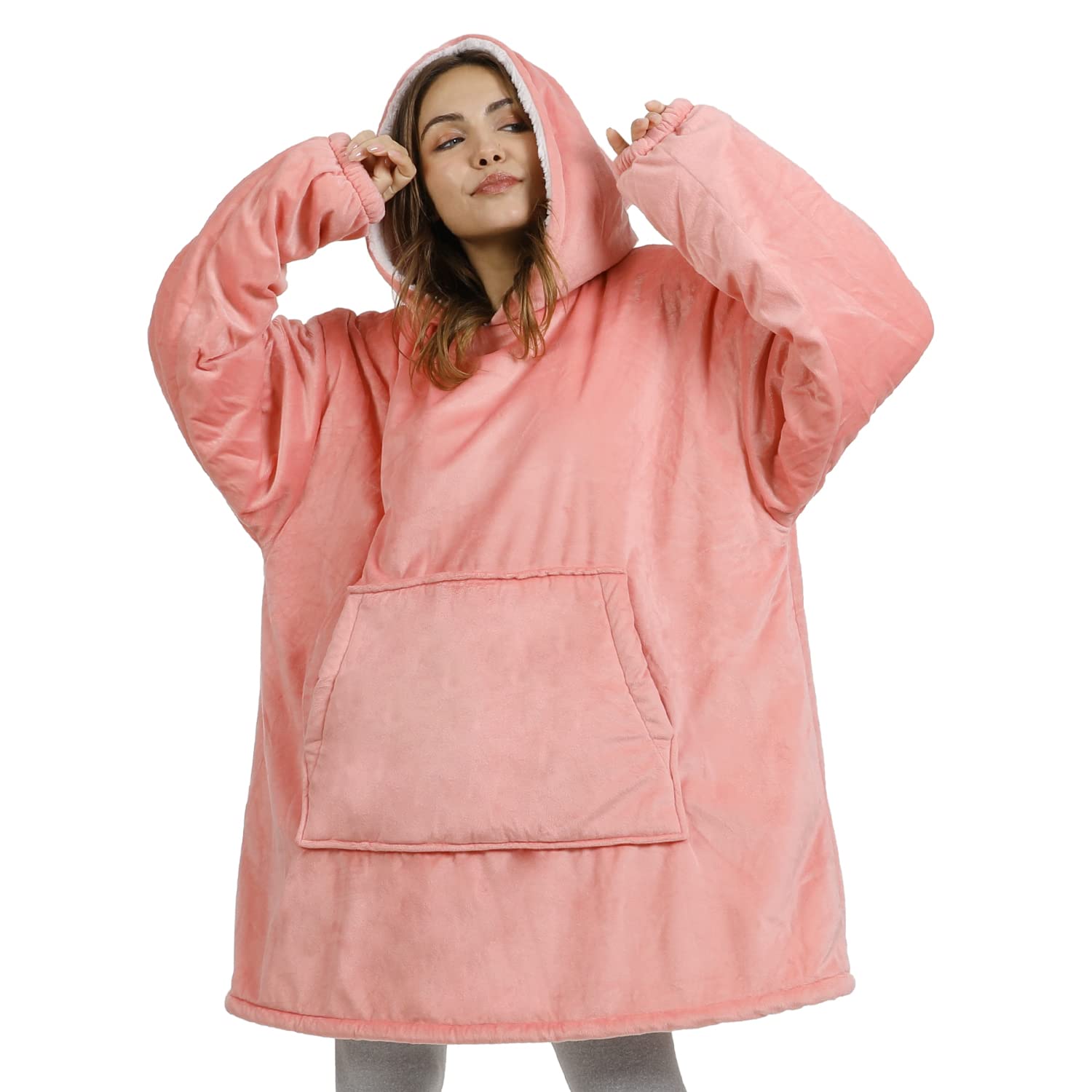 Winthome Wearable Blanket Hoodie Sweatshirt, Supper Warm Cozy Giant Pocket  Hooded Sherpa Lounging Pullover for Adults Men Women Teenagers Wife (M,  Pink) : Amazon.ca: Home