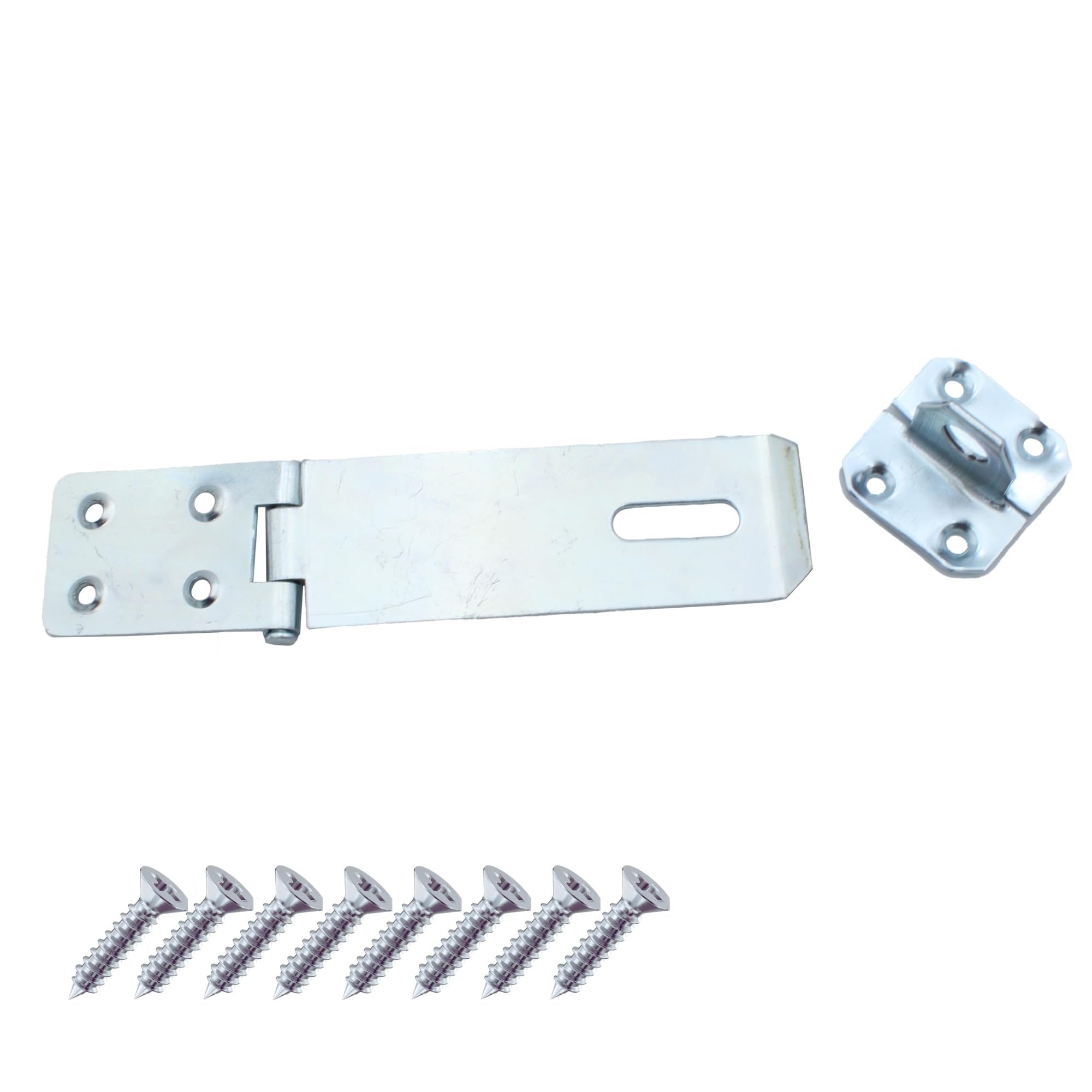 Keypak 115mm 4.5 Inch Heavy Duty Zinc Safety Hasp & Staple – Gate Clasp, Shed Hinge, Cabinet Door Latch Security with Screws