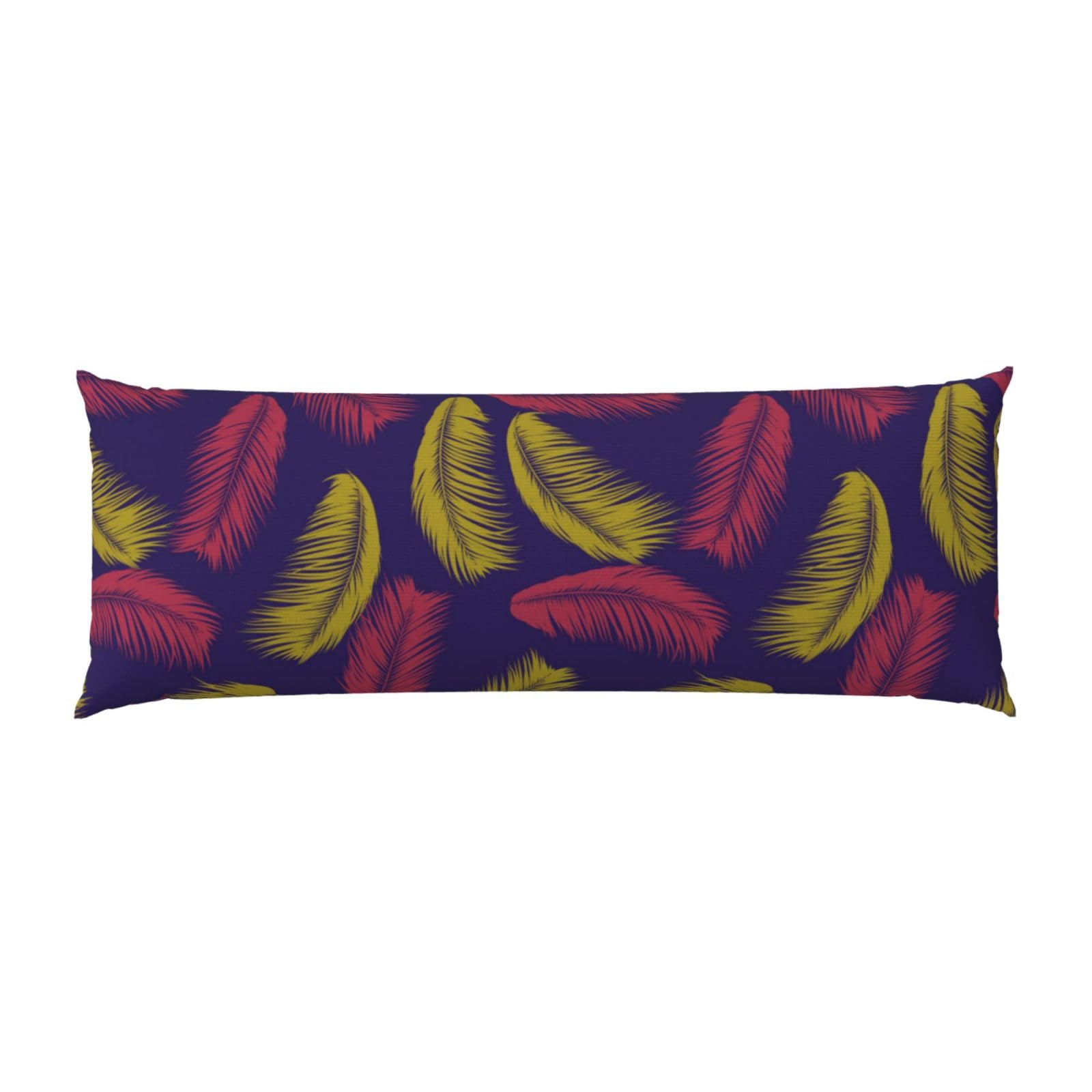 Buewutiry Red Yellow Feather Body Pillow Cover - Breathable Body Pillow Pillowcase, Super Soft Long Body Pillow Case Cover with Zipper 20x54in
