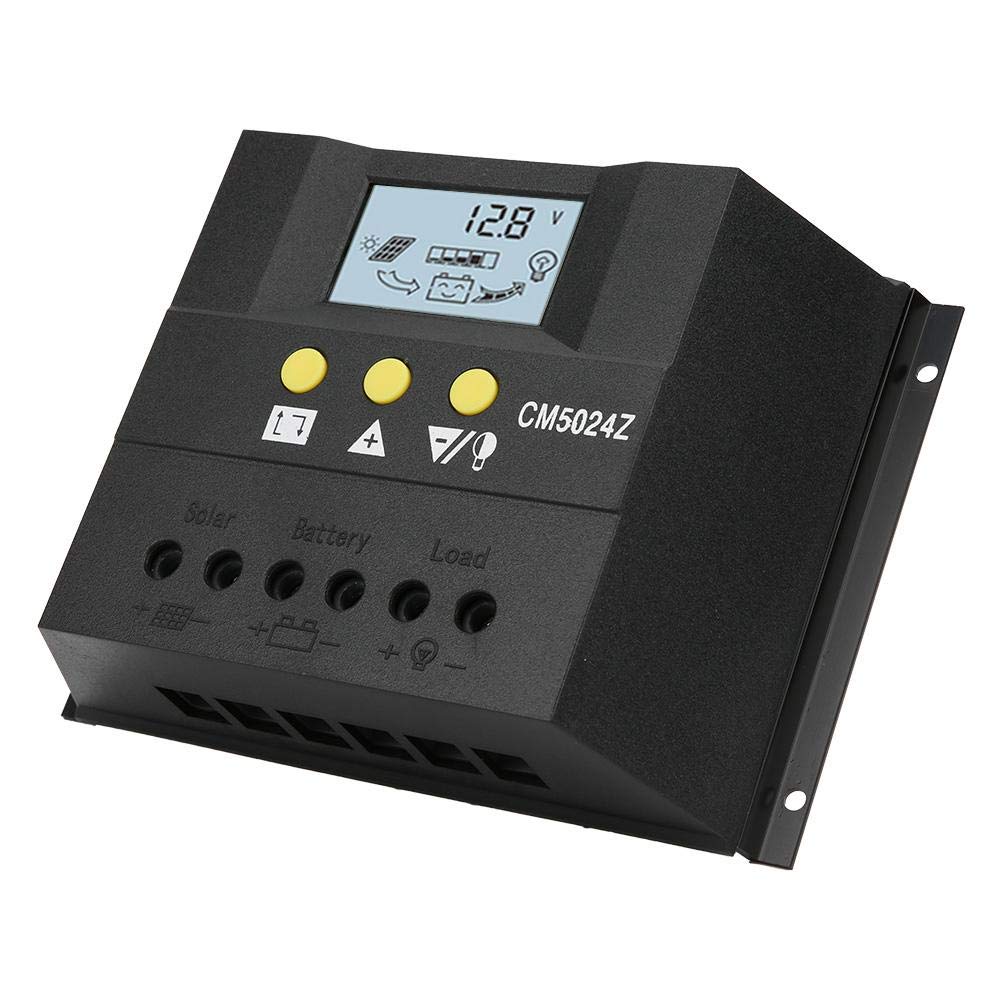 Regolatore di Carica Solare PWM 12V24V CM5024, Controller di Carica e Scarica Solare Intelligente e Multiuso, Display LCD, Nero