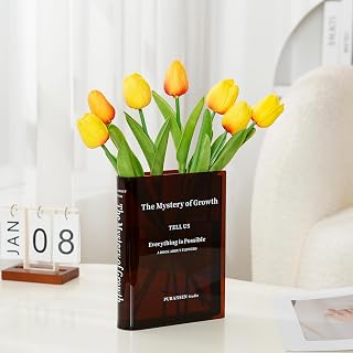 Puransen Brown Book-Shaped Vase for Flowers - Aesthetic Room Decor for Modern Home/Office, Minimalist Shelf Organizer with Floral Display, for Book Lovers & Interior Design Enthusiasts
