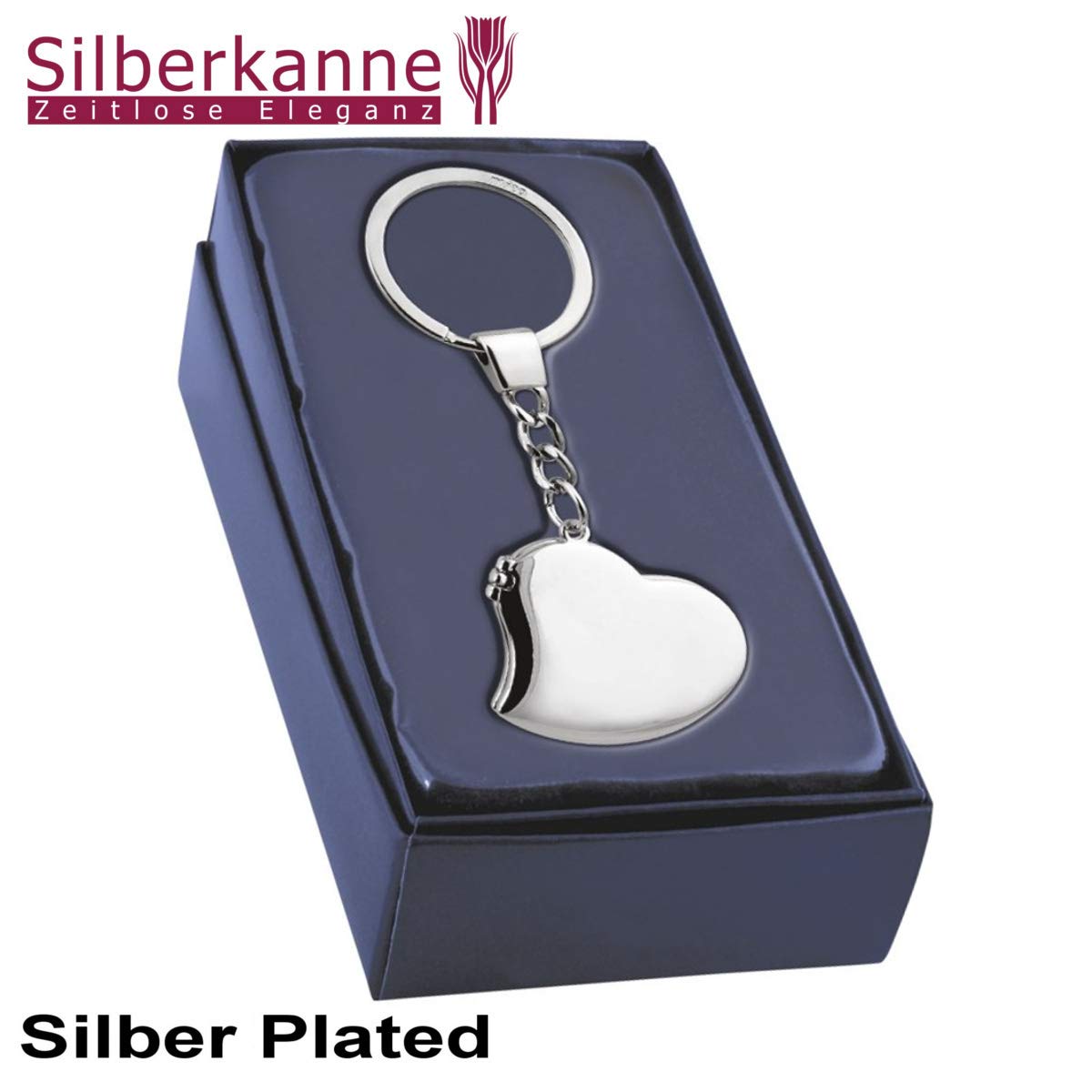 Herz Schlüsselanhänger mit Fotorahmen & Spiegel – Silber Plattiert & Versilbert – 10,5x4,5 cm Premium Geschenkidee
