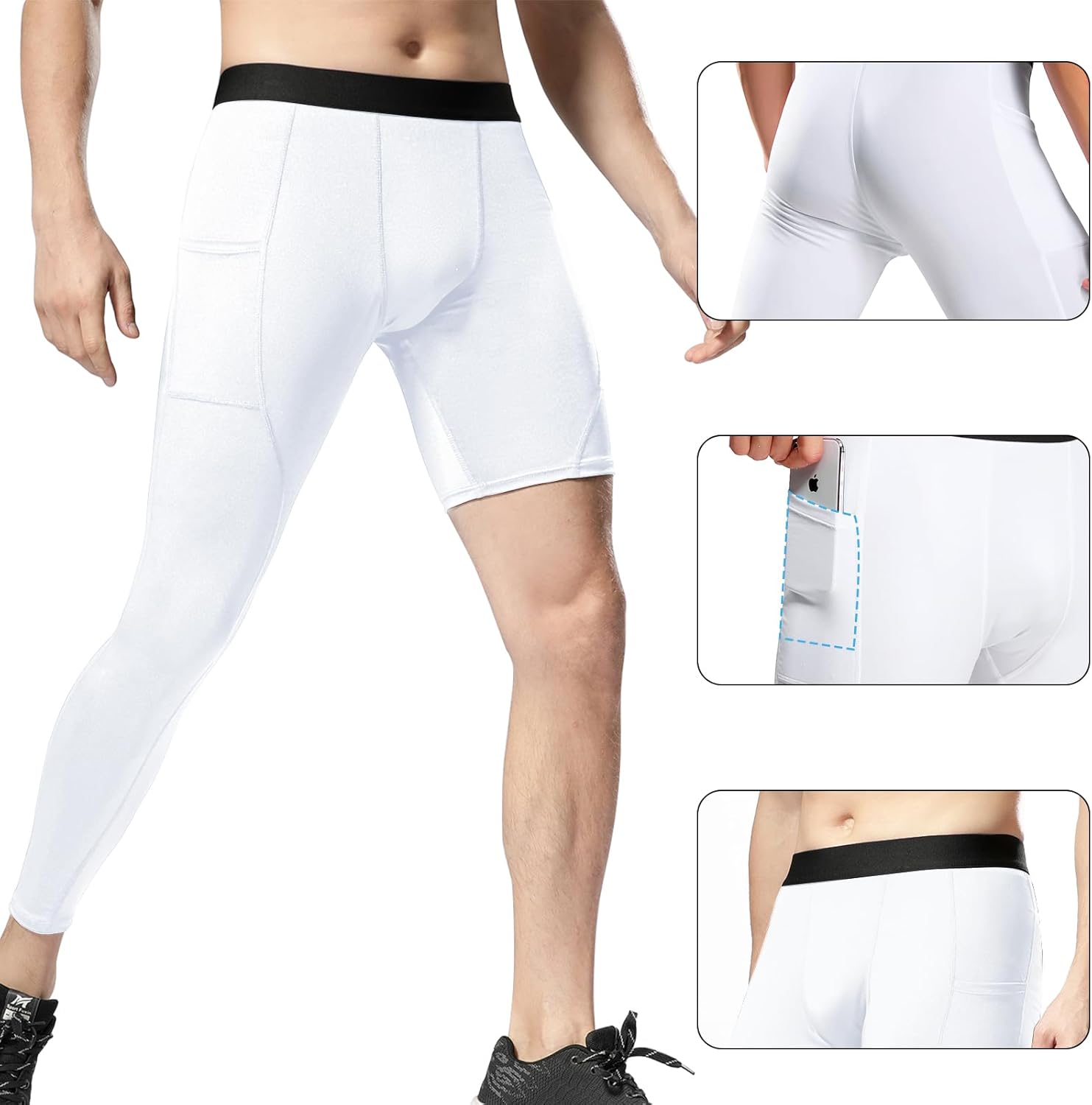 Men’s One Leg Compression Pants Full Length Tight Basketball 1/2 Single Leg Long Pant Base Layer Leggings Underwear - Image 4