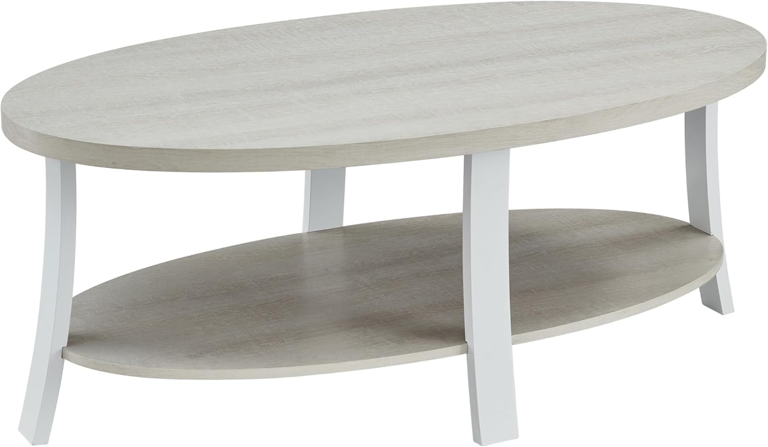 Roundhill Furniture Anze Contemporary Oval Wood Shelf 3-Piece Coffee Table Set in White Finish