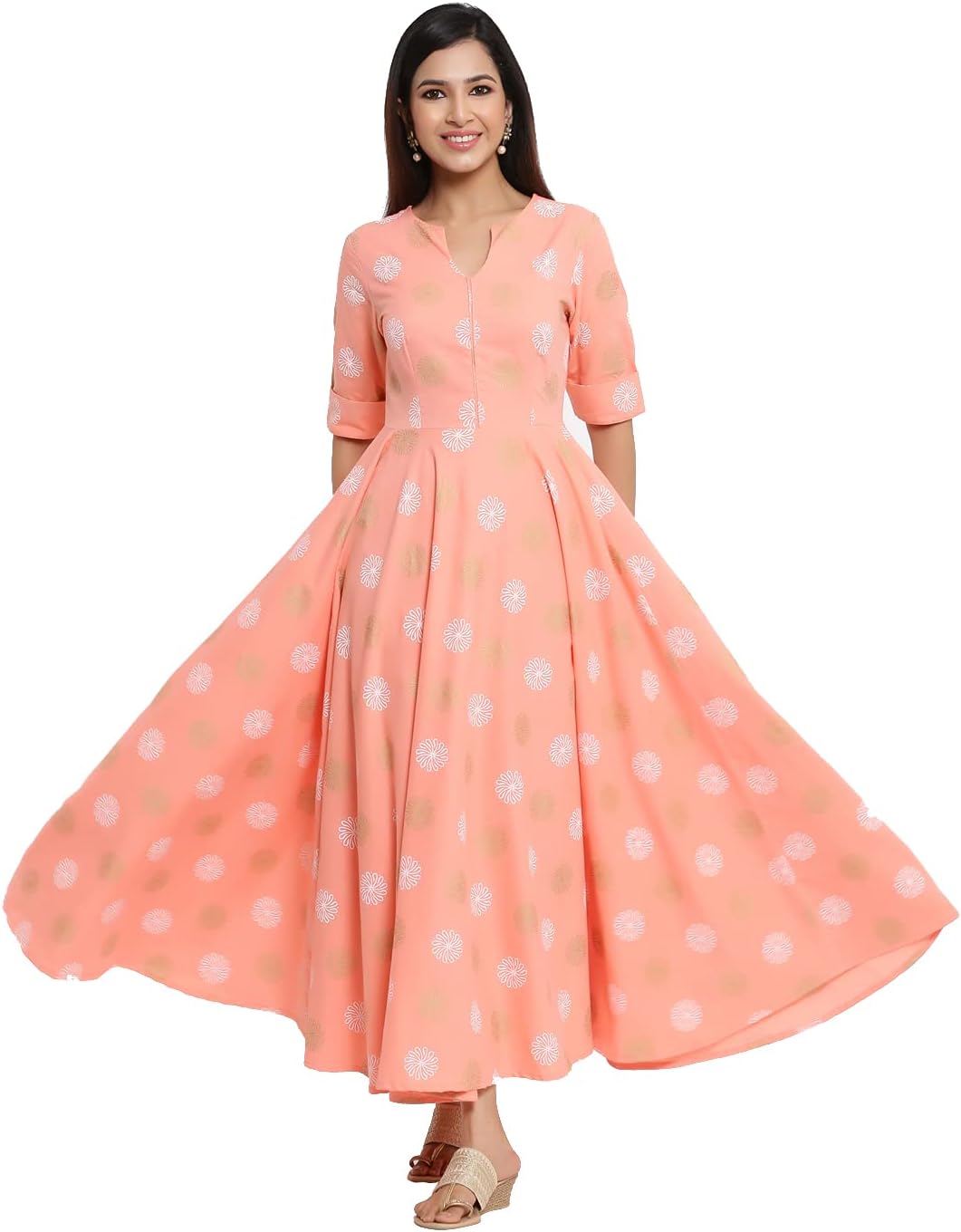 Indian VirasatWomen Peach Colour Printed Kurta
