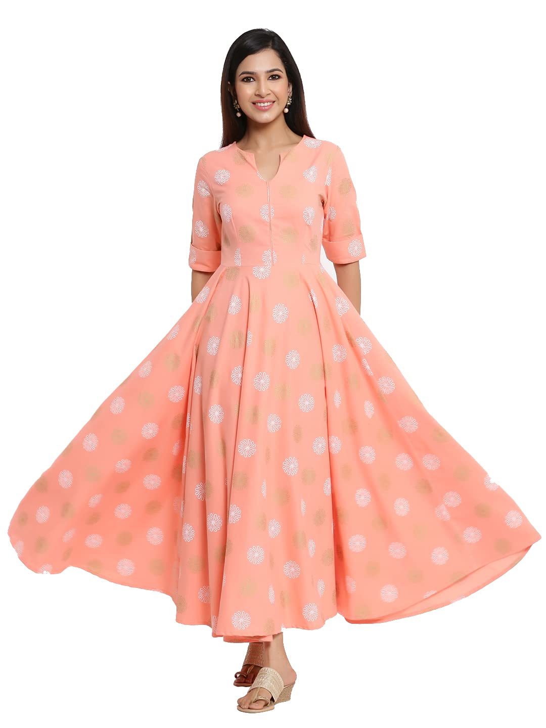 Indian VirasatWomen Peach Colour Printed Kurta