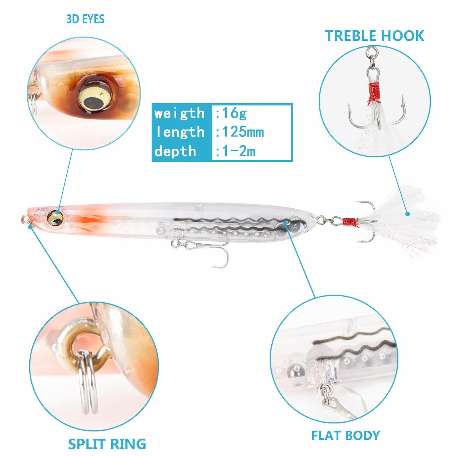 Cebos de Pesca, 10 Uds Cebo Duro Artificial 12,5 cm/16g señuelo de lápiz biónico Flotante señuelo de Pesca de Agua Dulce y Salada Wobbler for Trucha lubina Simple y práctico