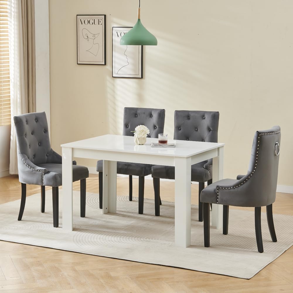 Menaka Modern Wooden Dining Room Table and Chairs Set of 4 for Small Space, 5 Pieces Rectangular Kitchen Table with 4 Chairs (110cm black table and 4 black leather chairs#1) — view 62