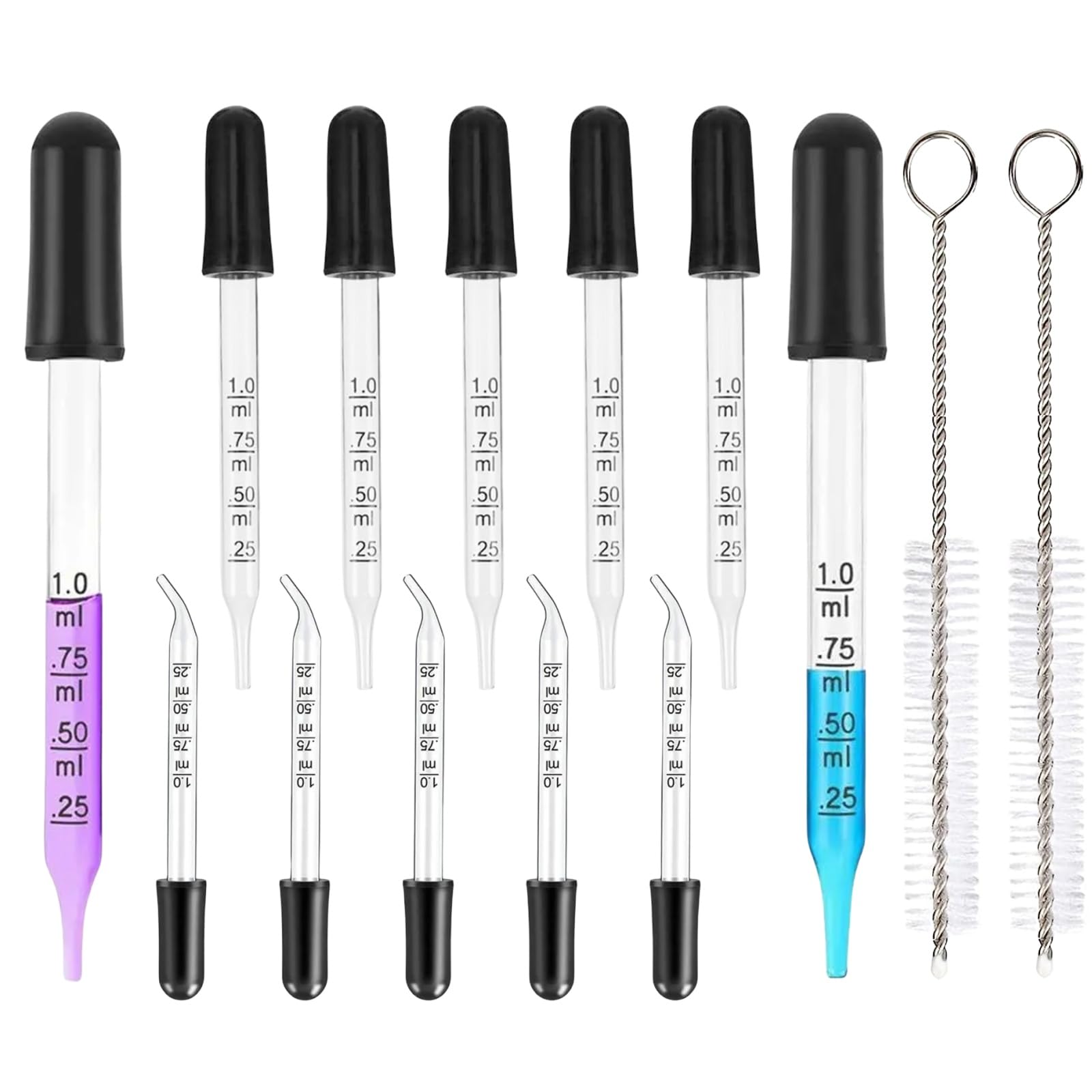 Szklana pipeta z kroplomierzem, 1 ml, szklana pipeta z gumową głowicą, kroplomierz do szkła, pipeta w płynie, pipeta kroplowa 1 ml, do olejków eterycznych, makijażu, do płynnych roślin