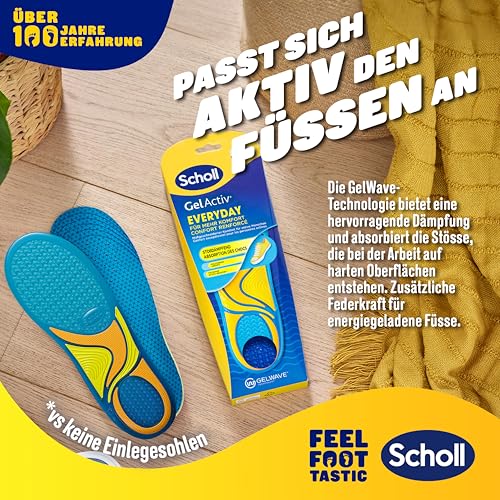 Scholl GelActiv Everyday Einlegesohlen für Frauen, Den ganzen Tag komfortable Füße, Memory Foam-Dämpfung und GelWave-Technologie passen sich den Füßen an und bietet höchsten Komfort, Größe 35.5-40.5