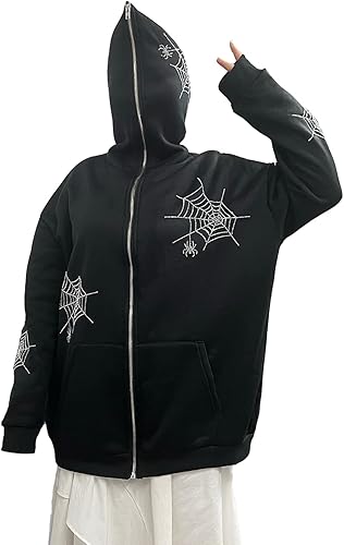 Miniatura 2 de Sunwittafy Y2k - Sudadera con capucha para hombre y mujer, con diamantes de imitación negros, con cremallera completa, sobrecara, de gran tamaño,