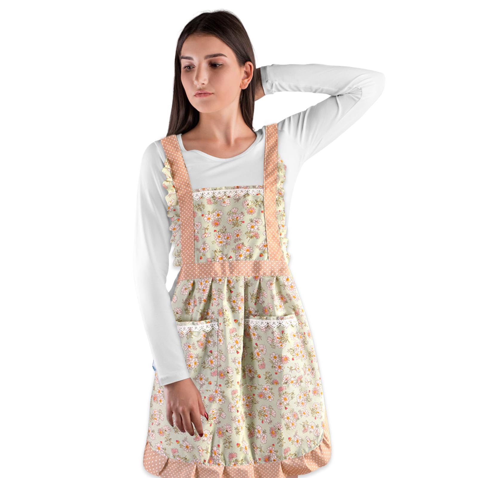 FAIRYGATE Ladies Aprons Kitchen Apron Adjustable Bib Chef Apron with Pockets Cooking Apron for Men and Women Cooking Apron with Long Ties for Kitchen Baking Gardening Catering BBQ A1629 - Image 4