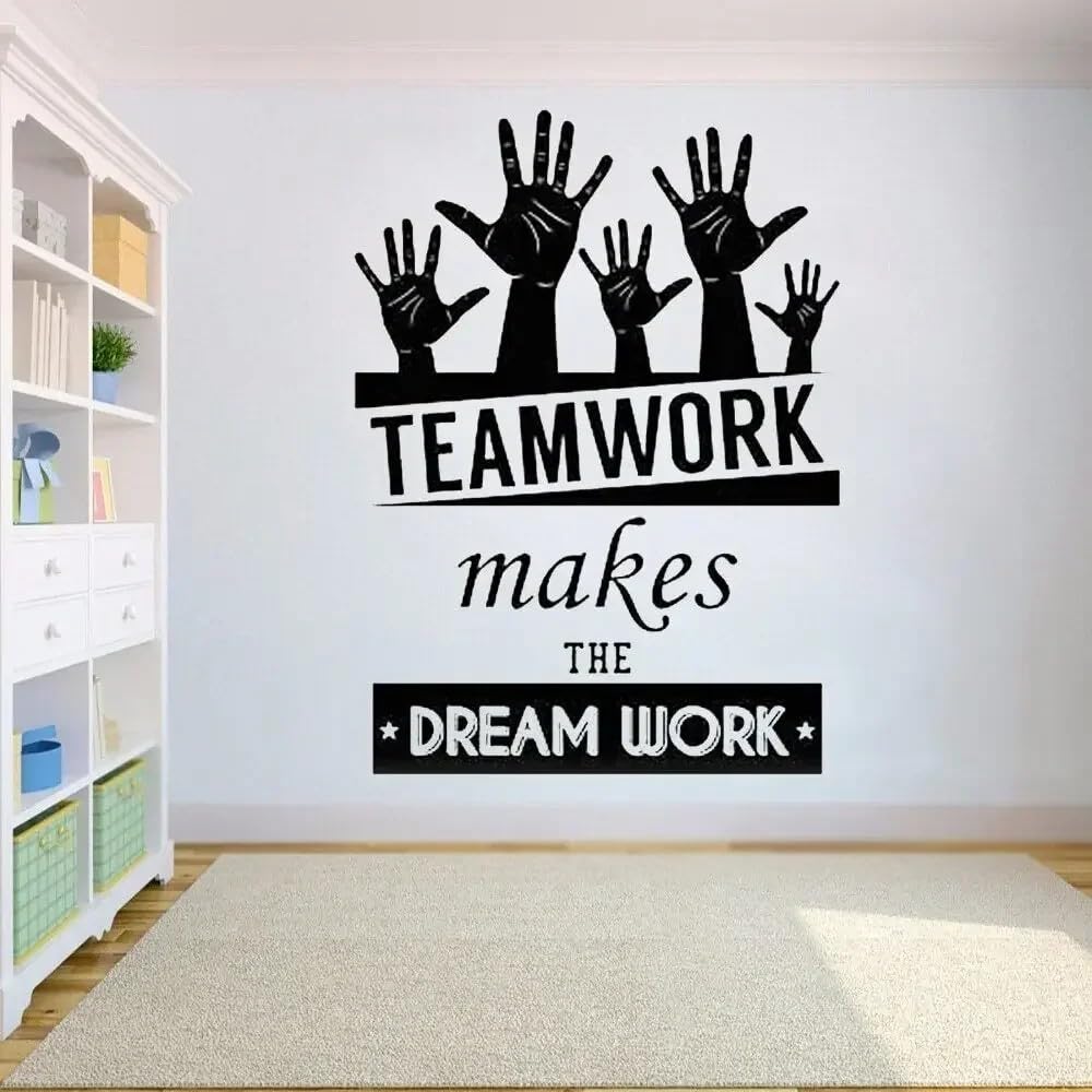 Office Inspirational Words Wall Sticker Teamwork Makes The Dream Work Motivational Quotes Home or Office Decal Decor 42x58cm
