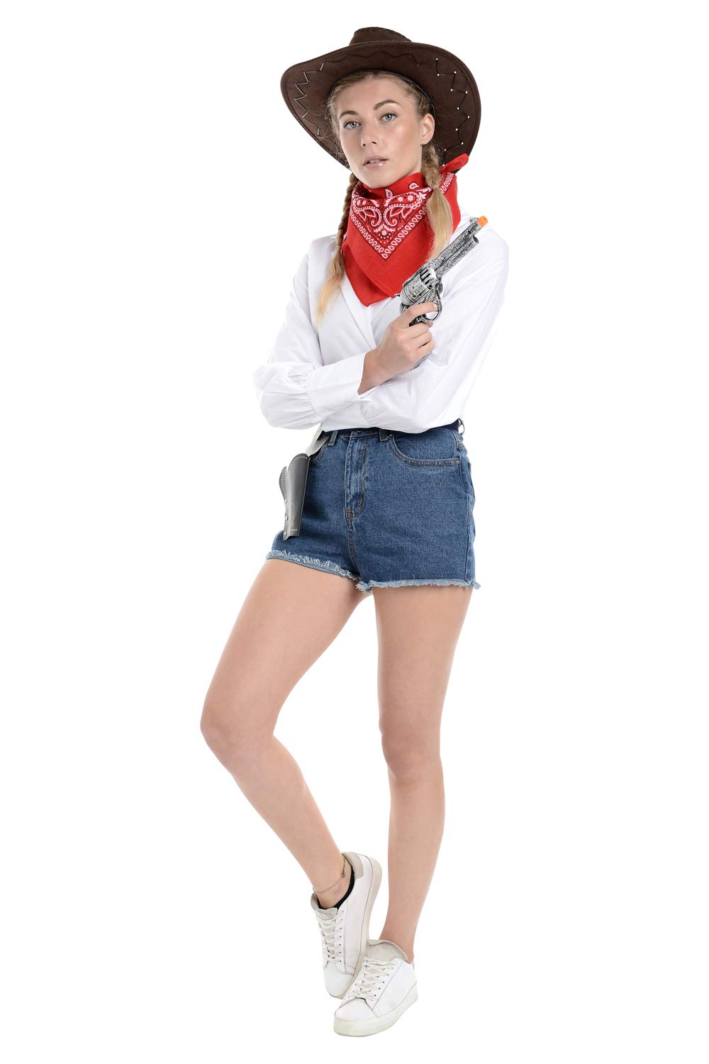Zac's Alter Ego Fancy Dress Unisex 4 Piece Cowboy Set, Brown Hat, Red Bandana