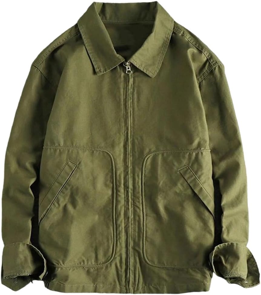 Men Military Style Retro Washed Denim Jacket Solid Color Youth Travel Coat Outerwear