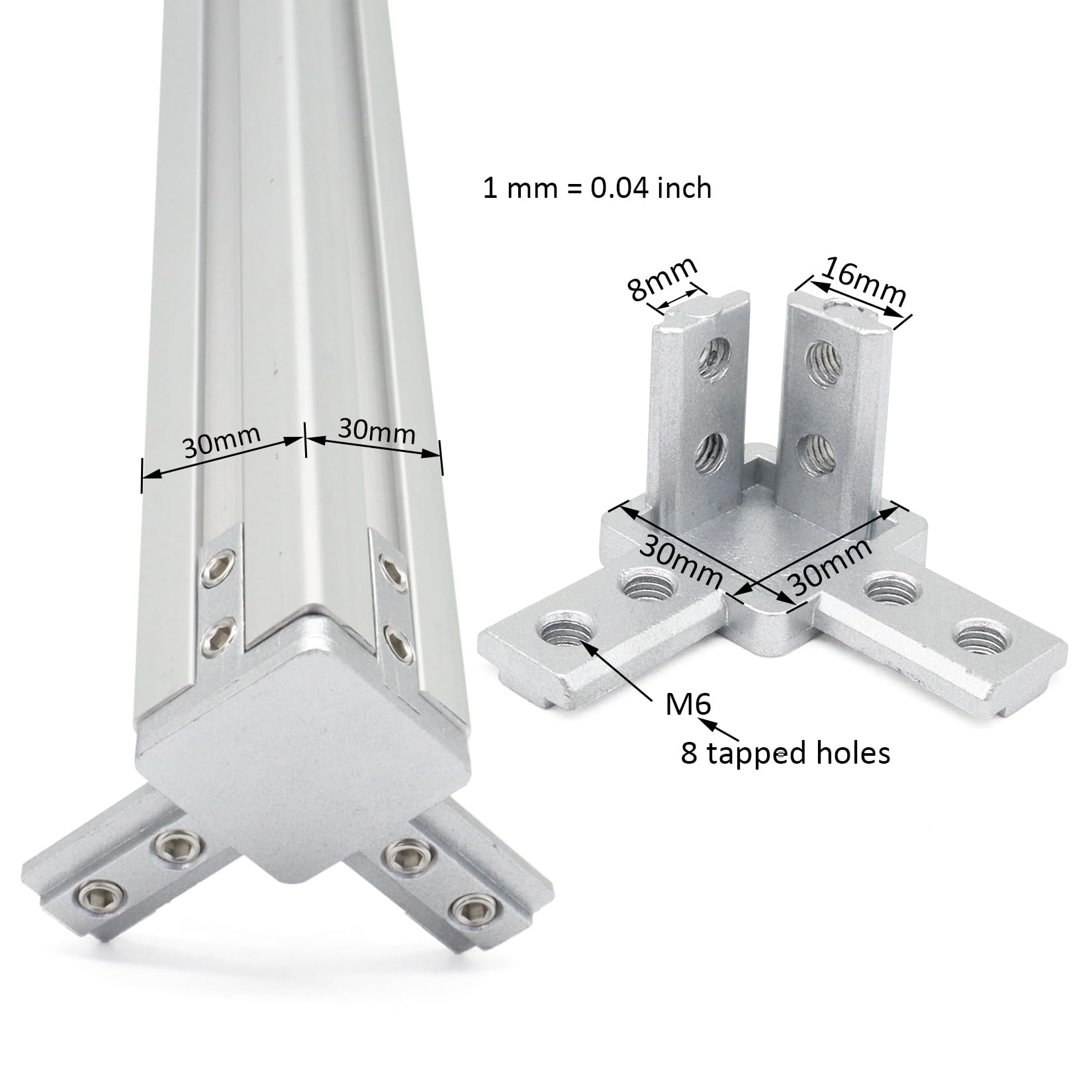 JiGiU Kubusverbinder 2D hoekhouder kubus voor 3030 groef 8 aluminium profiel van aluminium dobbelhoek incl. M8 x 20 schroeven en afdekkappen voor eu-standaard aluminium extrusieprofiel (2 stuks