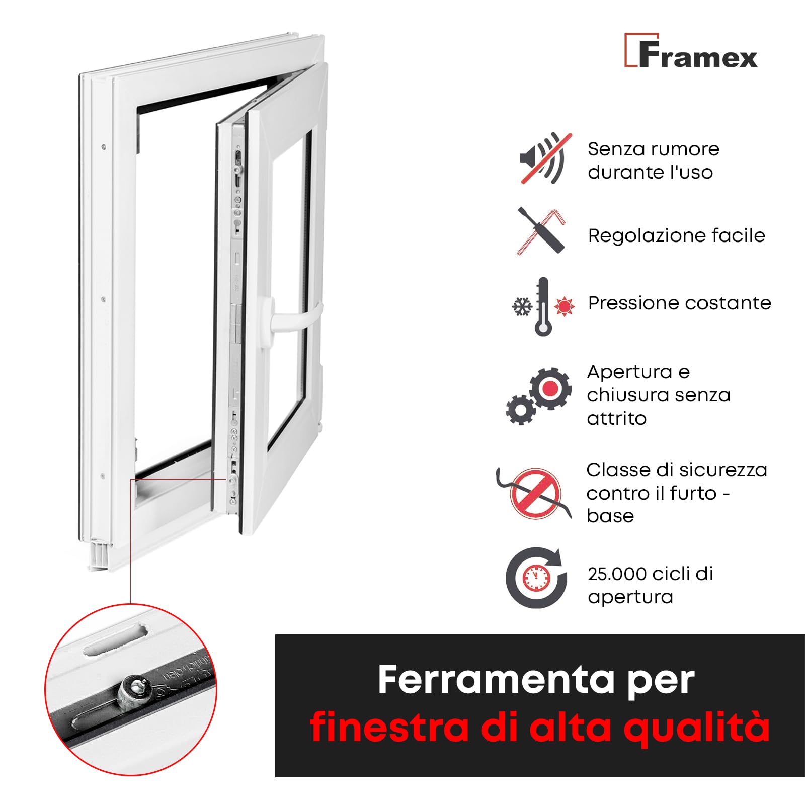 Finestra in Plastica Bianca Larghezza x Altezza 55 x 70 cm (550 x 700 mm) Triplo Vetri (32 mm), Anta-Ribalta, Girevole DIN Destra – Premium