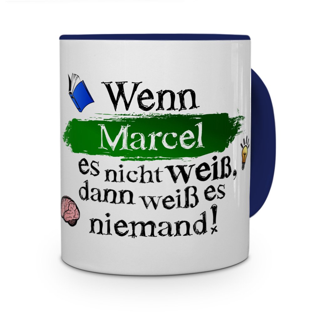 Personalisiert Tasse Mit Namen Marcel – Design 'Wenn Marcel Es Nicht Weiß…', 325 Ml, Blau