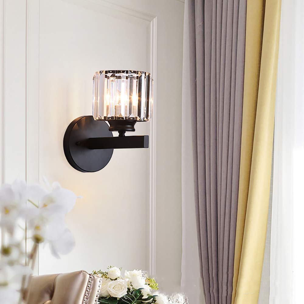 SXWNBIFH wall lamp Wall Lamps,Crystal Wall Lights Sconce Modern Crystal Lights Decorative Wall Lighting Bedside Lamp Wall Sconce Home Lighting Glass Lampshade for Living Room Corridor Lamp/Black