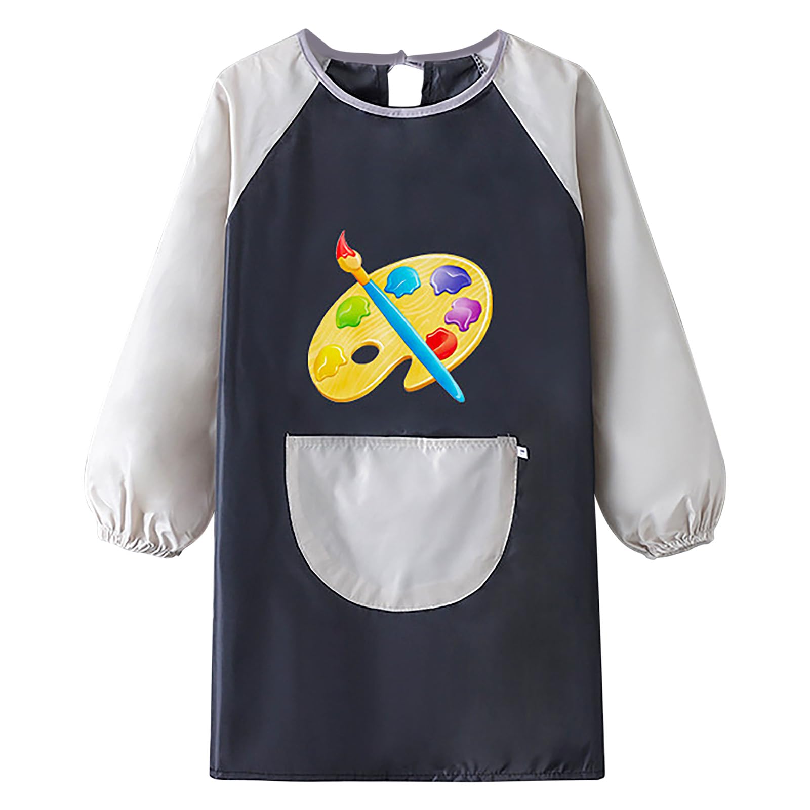 paitok Children's Art Apron Is a Waterproof Apron with Long Sleeves and Perfect for Painting, Cooking, and Messy Activities. Suitable 6-12 Years Girls/Boys Kids Apron(Black Body and Gray Sleeves)