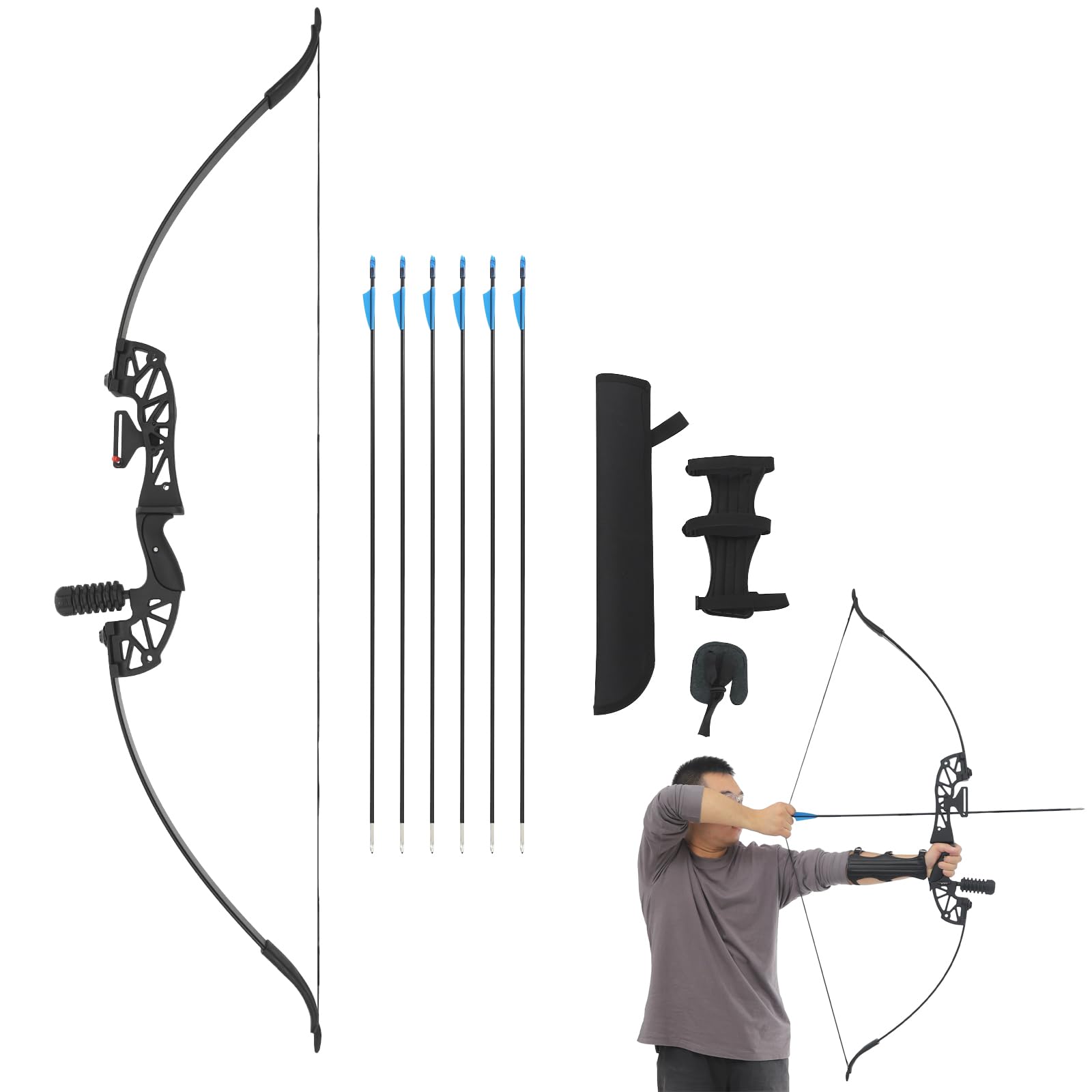 40lbs Recurve Bow Kit, Recurve Bow Set, Bow and Arrow Kit, for Outdoor Hunting, Target Shooting, Training Exercises, and Competitive Sports (Recurve Bow 40Lbs Set)