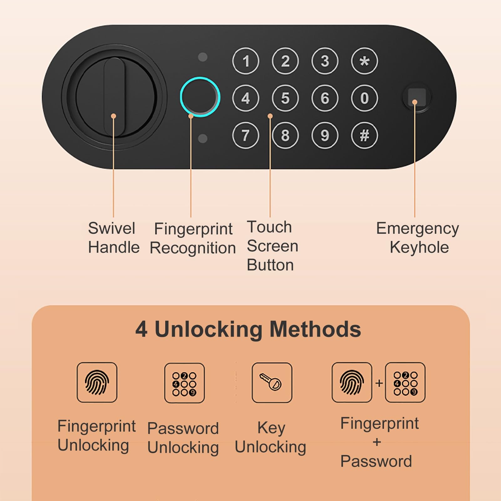 Cassaforte Impronta Digitale con Funzione di Allarme Safe a Muro Cassetta di Sicurezza Casa Forte con 4 Modi per Sbloccare(Black,25cm/10in)
