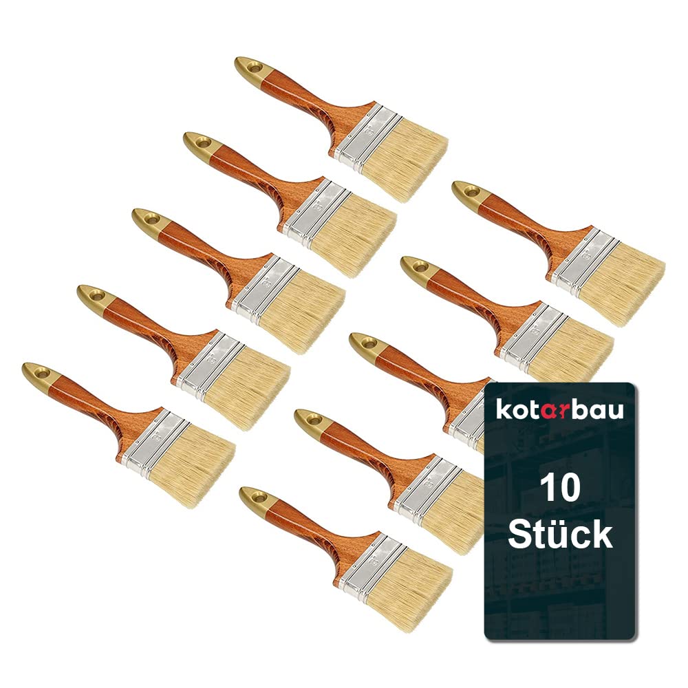 KOTARBAU® Juego de 10 brochas Planas con cerdas Naturales, 90 mm, Pincel para Pintura, Barniz o Esmalte, Brocha con Mango de Madera, Acabado Suave y Uniforme, 10 Unidades