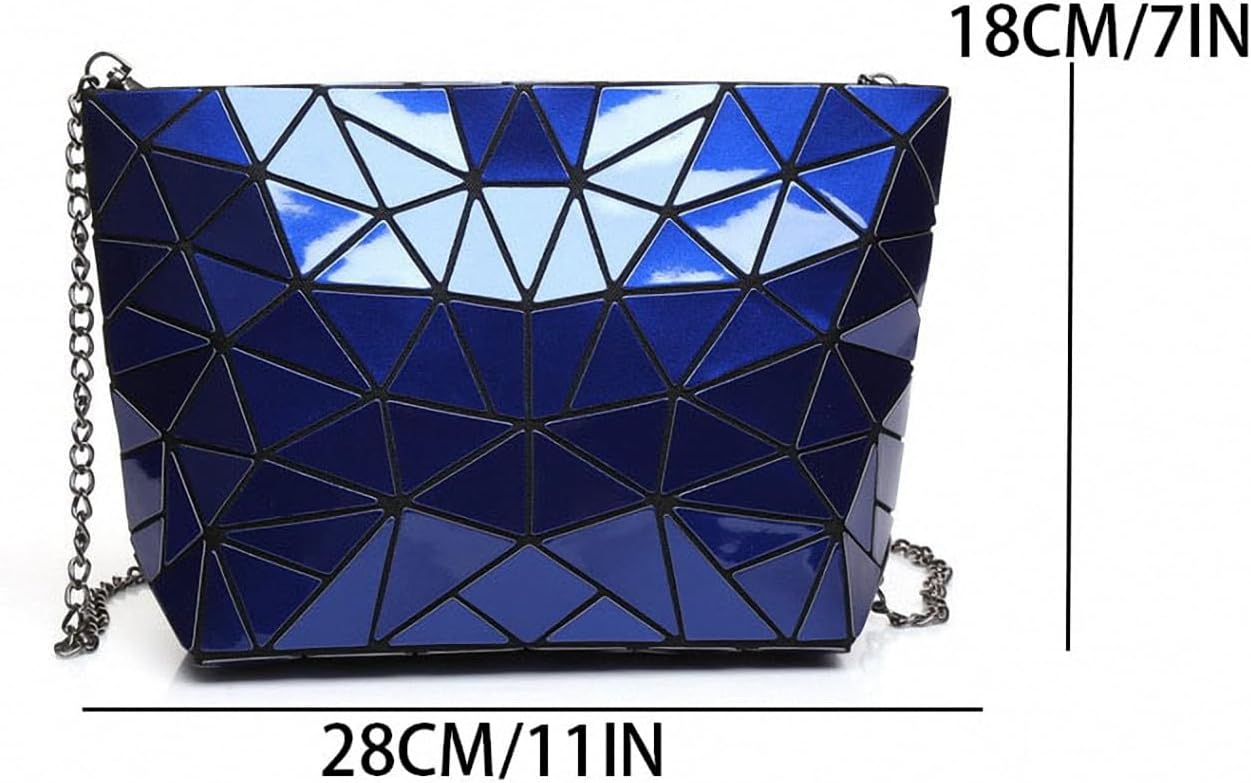 Ulalaza Geometric Lattice Luminous Purse Chain Crossbody Clutch Purses Tote Handbags Holographic for Women - Image 2