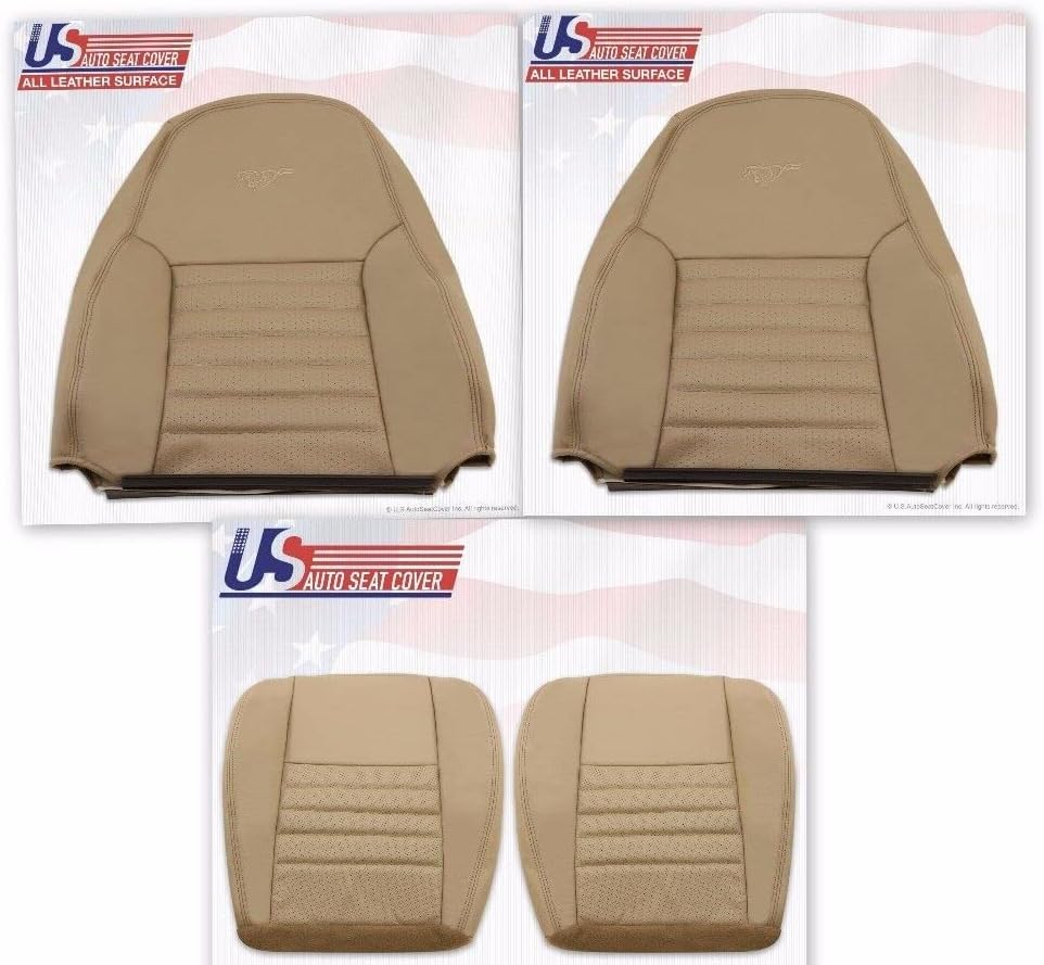 US Auto Seat Cover 1999 to 2004 for for Ford Mustang GT Driver & Passenger Bottom & Top Leather Covers TAN
