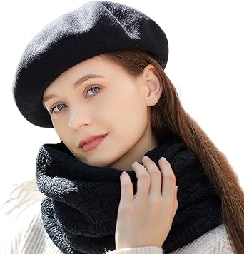 INOGIH Wool Blend French Beret Hat for Women Solid Beanie Cap Stretchable Winter Warm Beret