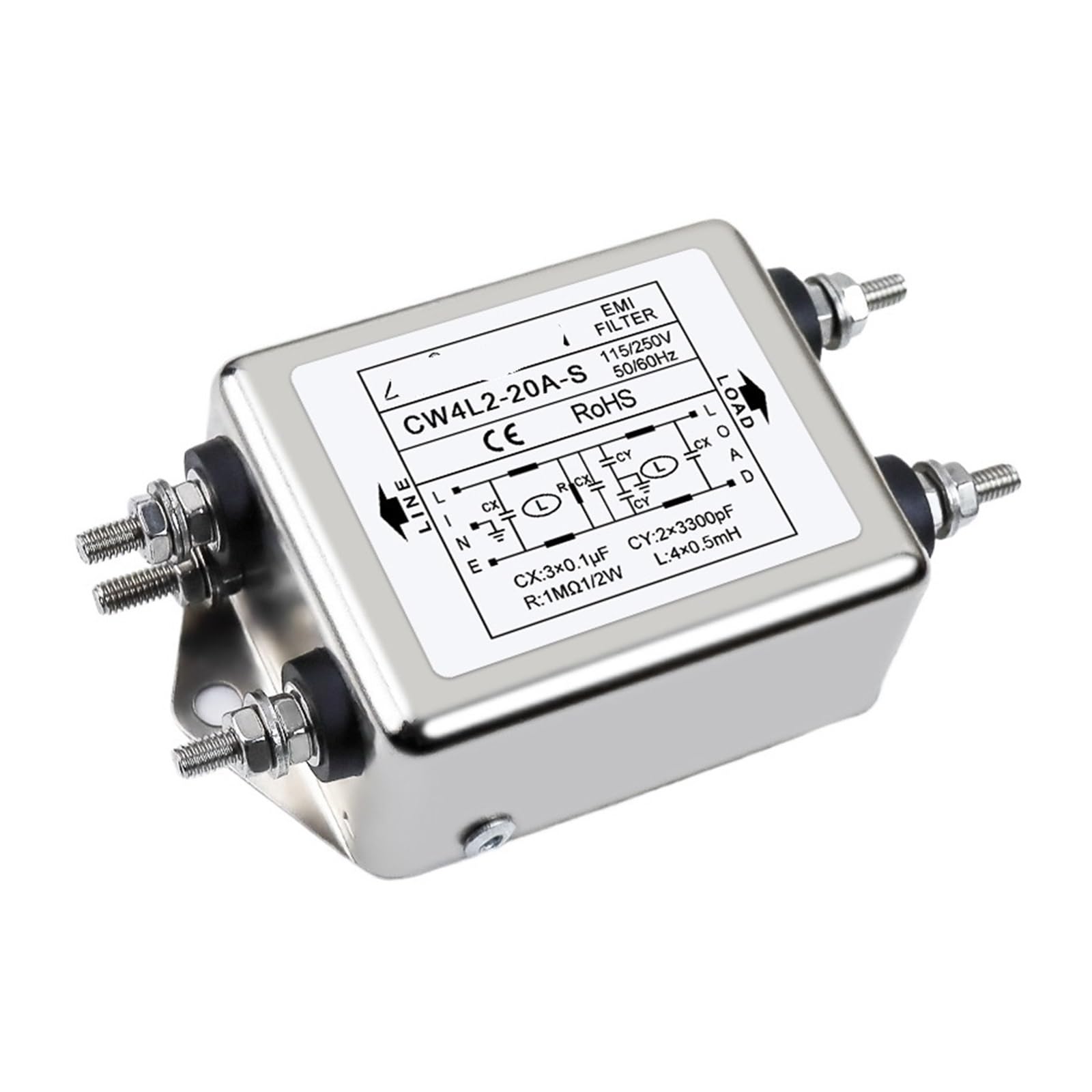 Single-Phase AC Power Filter CW3 CW4L2 10A 20A 30A-S/T AC220V Double-Stage Filtering(CW4L2-20A -S 20A Bolt Type)