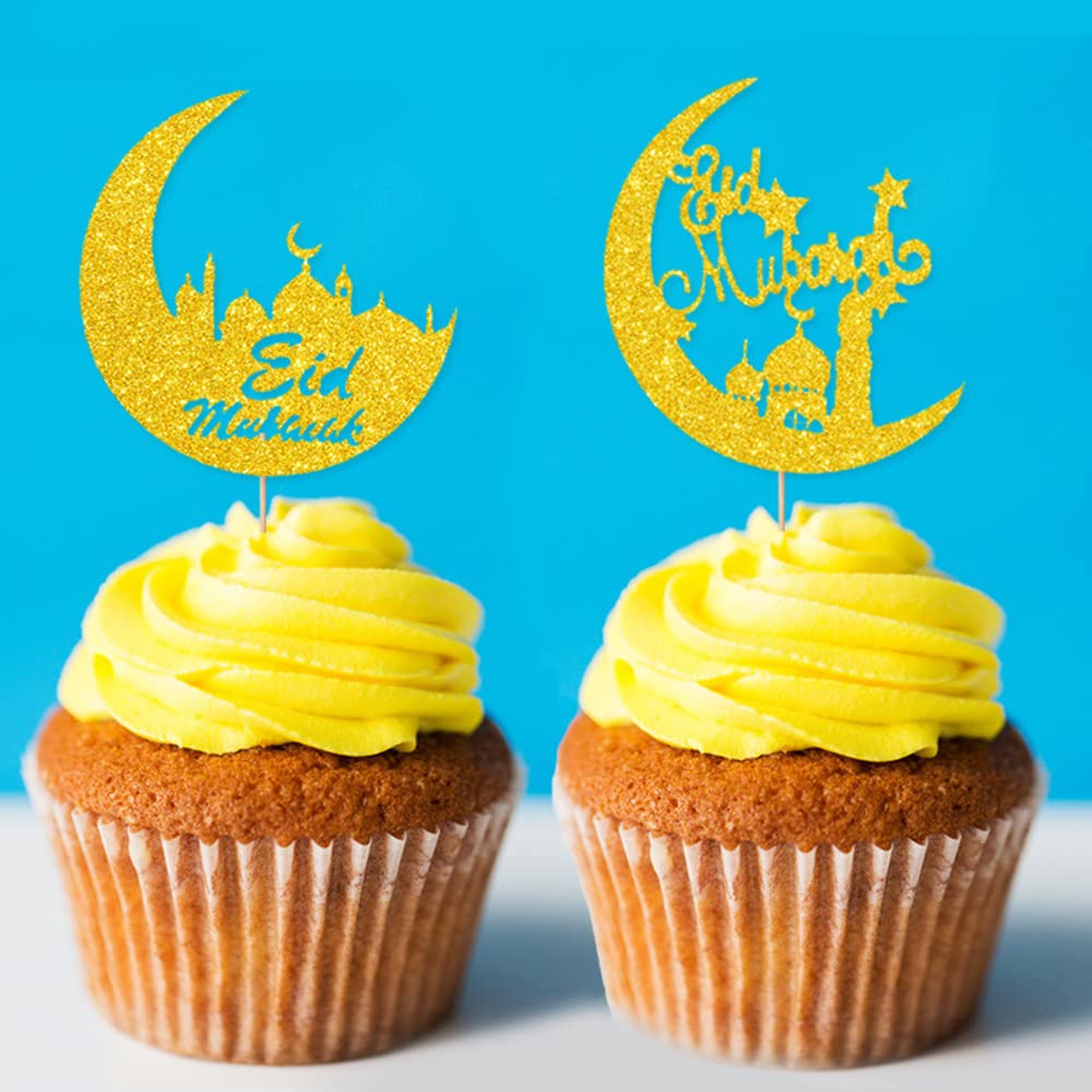 Decorazioni Torta Eid Mubarak 35 Pezzi Glitter | Tema Luna E Castello, Topper Per Cupcake, Festa Ramadan