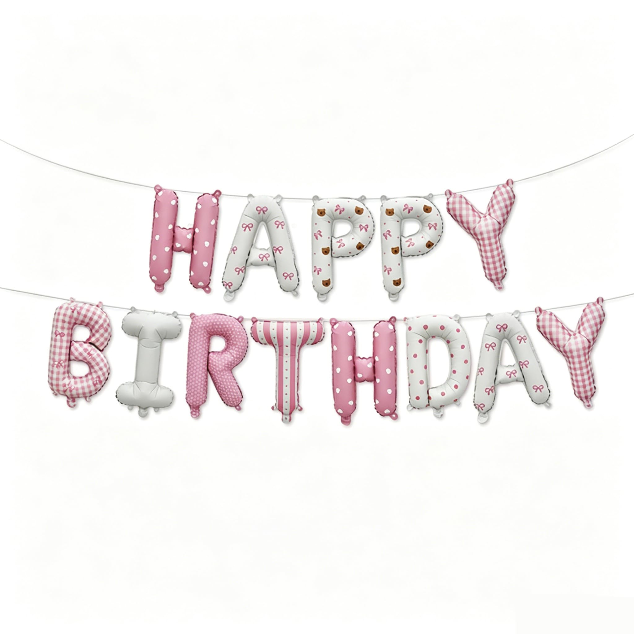 Embhlitfe Happy Birthday Balloon Banner,16 inch Pink Letter Balloons Happy Birthday Foil Balloon,Self-Sealing Alphabet Foil Balloons for Women Girls Pink Birthday Decorations