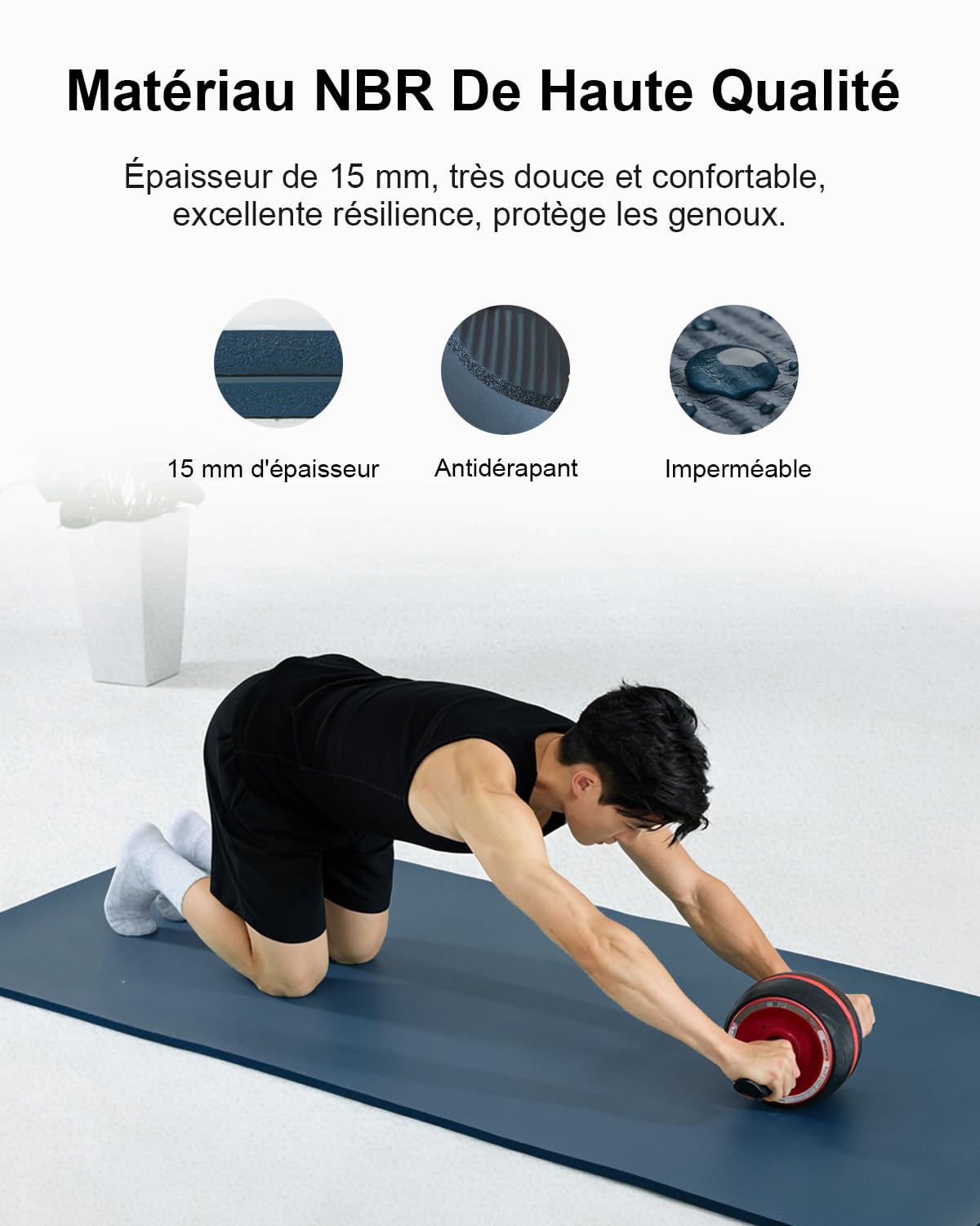 Tapis de gymnastique - 195 x 90 cm - Grand tapis de yoga - 10/15 mm d'épaisseur - Tapis de fitness XL - Avec sangle de transport et sac