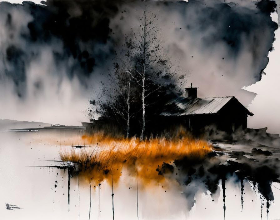 Peinture à l'encre Last Frontier Solitude Meechi toile murale salon décoration moderne