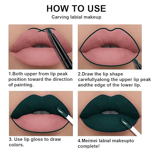 Miniatura 78 de evpct Juego de 6 delineadores de labios y lápiz labial, color rojo oscuro, malva, morado, ciruela, mate, mate, 24 horas a prueba de agua mate, 24 1