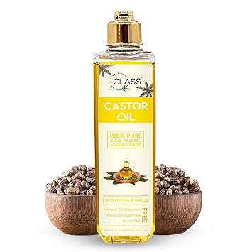 Class Naturals Cold Pressed Castor Oil - 100% Pure & Extra Virgin For Hair Growth, Good Skin , Strong Nail & Thick Eyebrow - Mineral Oil Free - 200 ml