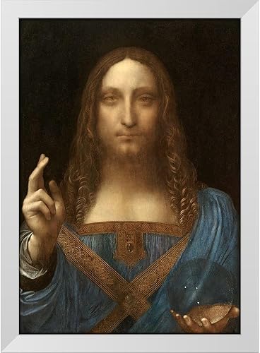 Vista 2 de ArtDirect Salvator Mundi 18x24 White Modern Wood Framed Art Print by Da Vinci, Leonardo