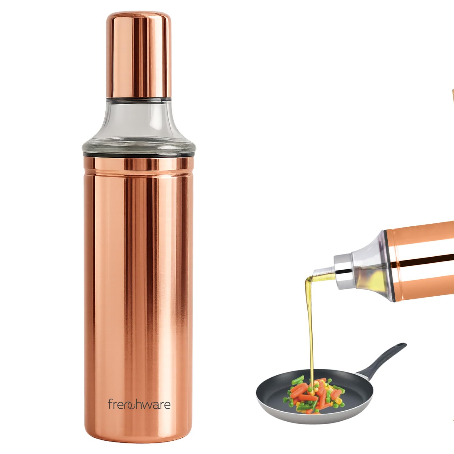 Frenchware Stainless Steel Oil Dispenser Pot with Copper Finish, 1 Litre, Capacity, Comes with Lid, Leakproof Anti-Drip Pourer, BPA-Free, Airtight, Easy to Clean, Oil & Vinegar Container, Easy Grip