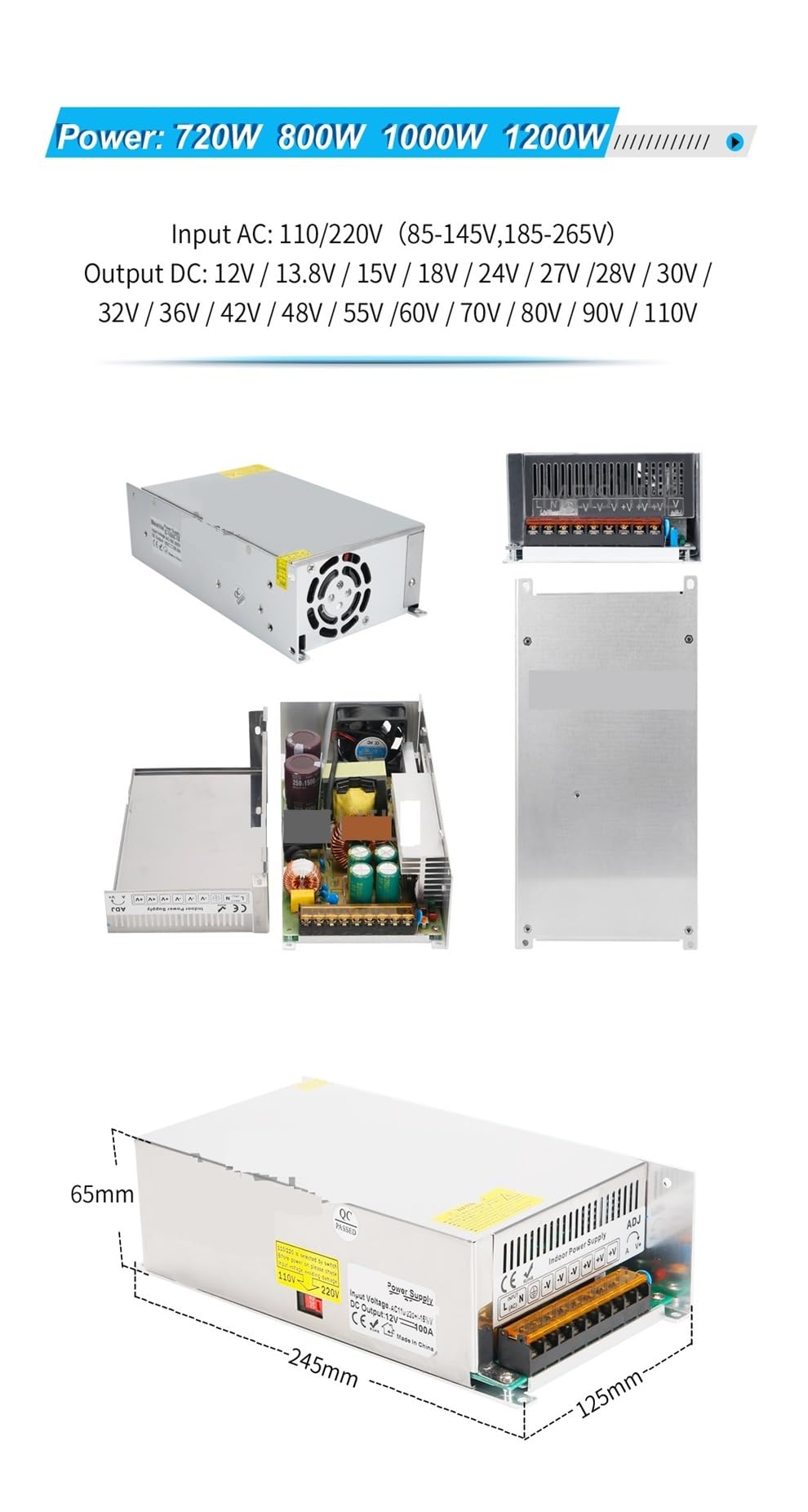 Fuente Alimentacion Regulable, Fuente de alimentación conmutada de CA a CC 80V 9A 720W, transformador de accionamiento, for equipos eléctricos electrónicos industriales de motor CNC, etc.