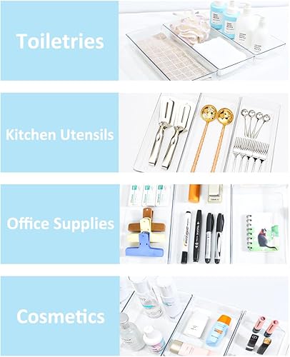 Miniatura 3 de Juego de 3 organizadores de cajones transparentes grandes, bandejas organizadoras de cajones de escritorio de 15 x 6 pulgadas con almohadillas de