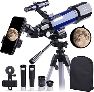 Telescope, 70mm HD Refractor 16X-200X Telescope for Kids and Astronomy Beginners, 400mm Length Adults Astronomical Telescope with Tripod, Backpack, Phone Adapter