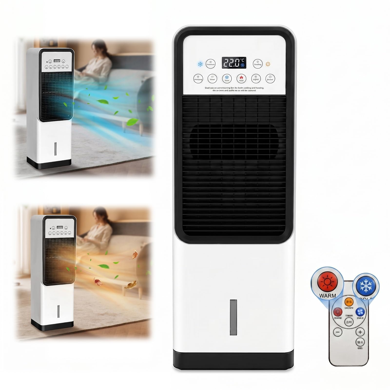 Climatiseur Portable 2-en-1 Refroidissement Chauffage Silencieux 36-45dB, 1.8kW 220V, Oscillation Air, Minuterie, Réservoir 4.1-6L avec Cristaux Rafraîchissants pour Maison et Bureau