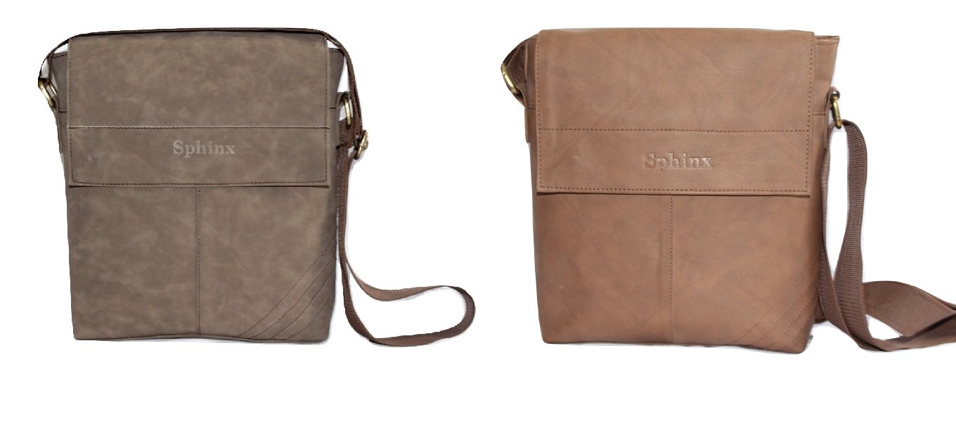 SPHINX Artificial Leather Cross-body Sling Bag for men/boys - Brown (L x B x H: 25 x 22 x 7 cm) - Pack of 2 bags