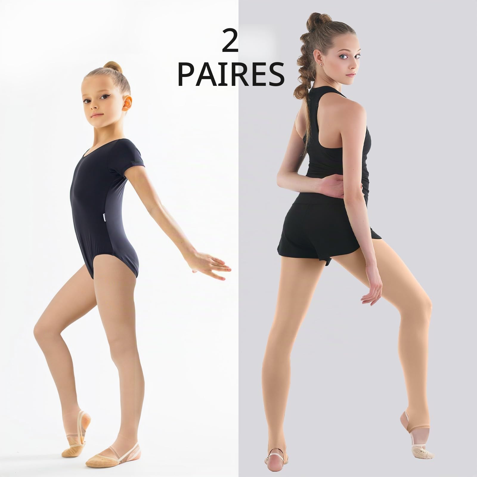 2 PCS Collant Danse Classique Fille, Collant Chair Femme pour Ballet Convient pour illes, Enfants et Adultes le Ballet le yoga la gymnastique la danse classique