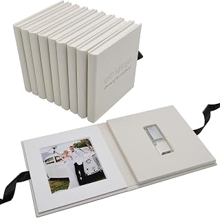 Professional Wedding Photo Album Box Set with USB Storage, Linen Cover, Ribbon