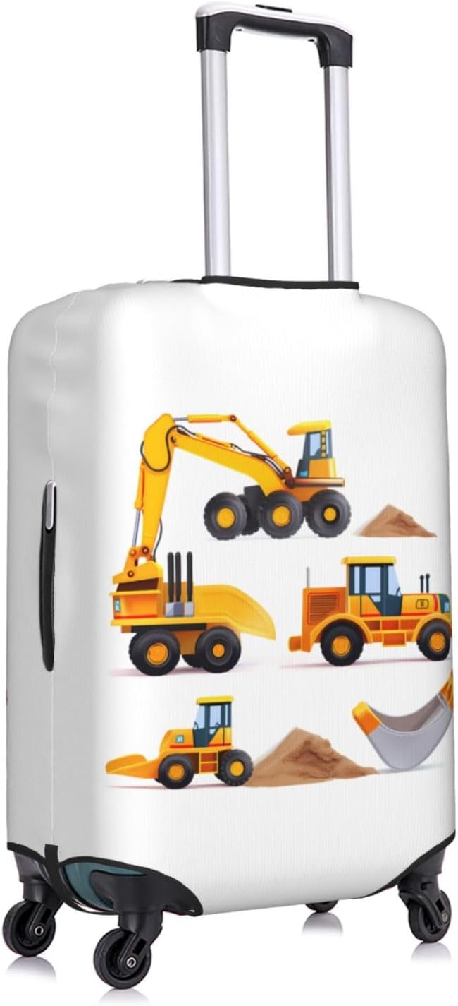 Machinery Truck and Loader Travel Luggage Cover Fits 25"-28" Luggage, Cartoon Washable Elastic Suitcase Covers for Work Outdoor