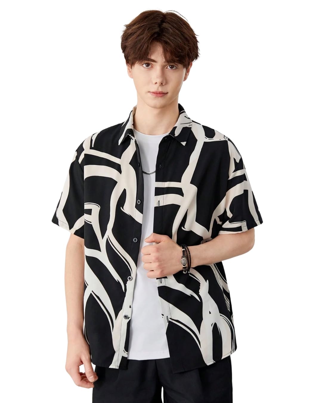 urban buccachi Men's Half Sleeve Zebra Printed Shirt | Black and White Polyester Shirt for Men | Stylish Casual and Semi-Formal Shirt-picture-52