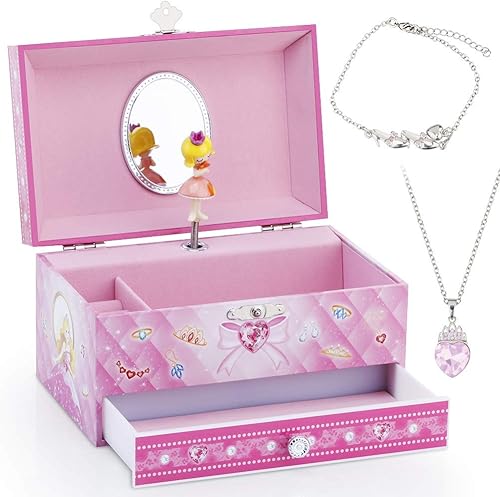 Miniatura 2 de RR ROUND RICH DESIGN Joyero musical para niñas con bailarina y lindo tema de princesa, color rosa